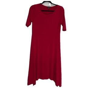 Eileen Fisher Dress Size S Cranberry Red Short Sleeve Viscose Holiday Stretch